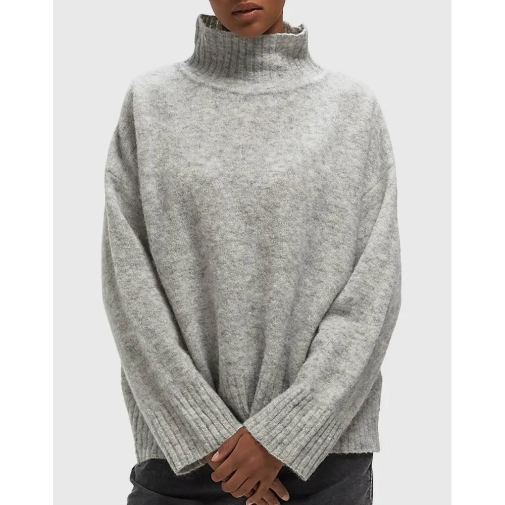 American‎ Vintage Vitow Alpaca Wool Mock Neck Sweater Light Grey Melange XS/S